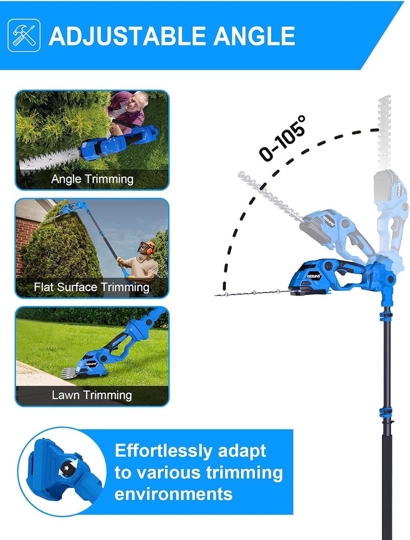 AZZUNO Cordless Hedge Trimmer, 2-in-1 Electric Grass Shears Shrubbery Trimmer with Battery (with Extension Pole) - Image 5